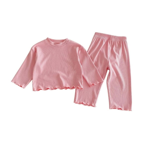REDARER Girls' Cozy Solid Color Versatile Two Piece Set Home Wear,Size 18-24 Months