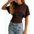 thumbnail image 1 of REDARER Girls Crew Neck Batwing Sleeve T-Shirt Solid Ruched Waist Casual Summer Stretchy Daily Top,13-14 Years, 1 of 8
