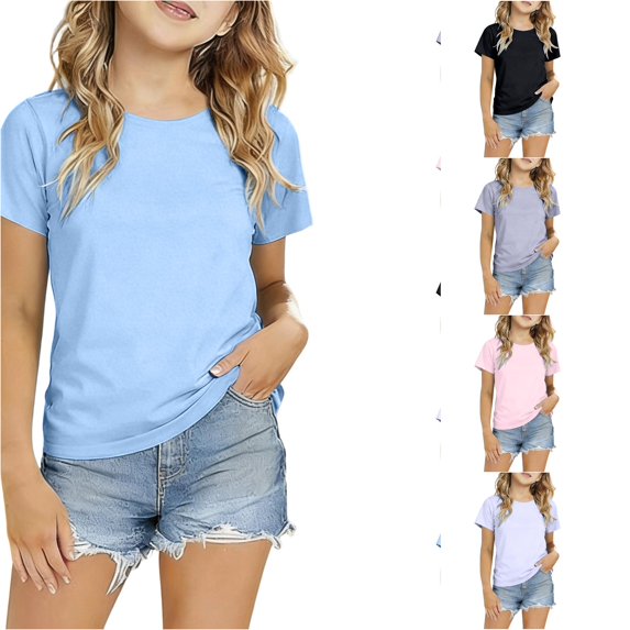 REDARER Girls Crew Neck Short Sleeve Ice Silk Tee Breathable Lightweight Soft Basic Casual Daily Summer Top,2-3 Years