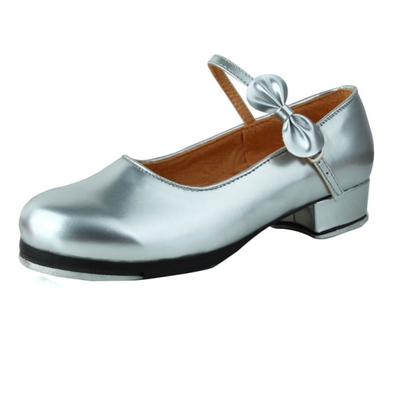 REDARER Girls Dance Shoes - Shiny PU Leather Tap Shoes with Easy Strap, Soft Sole for Practice & Performance,Size:6-7 Years