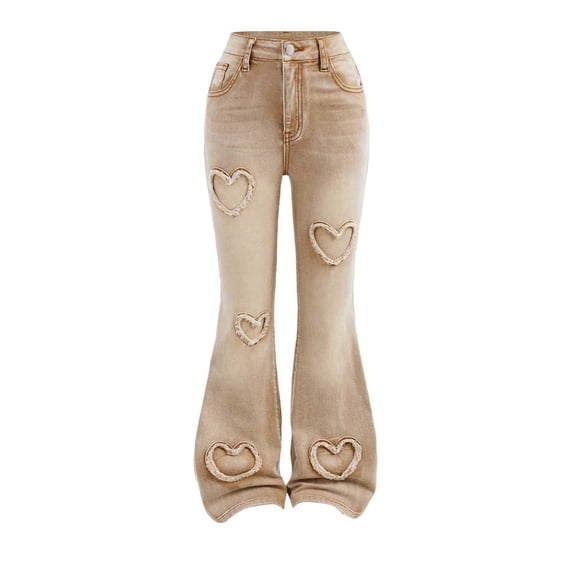 REDARER Girls Embroidered Flared Jeans Fashion Washed Denim, Snowflake Design Stretch Pants for Casual Wear,11-12 Years