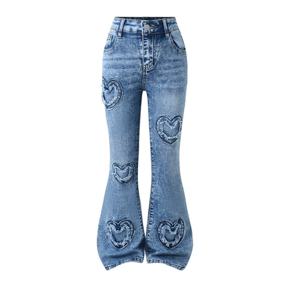 REDARER Girls Embroidered Flared Jeans Fashion Washed Denim, Snowflake Design Stretch Pants for Casual Wear,9-10 Years