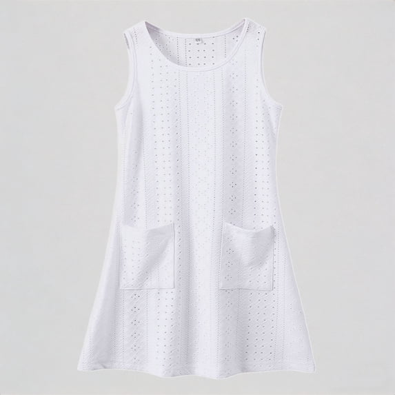REDARER Girls' Eyelet Knit Tank Dress with Pockets Casual Summer Sundress,11-14 Years