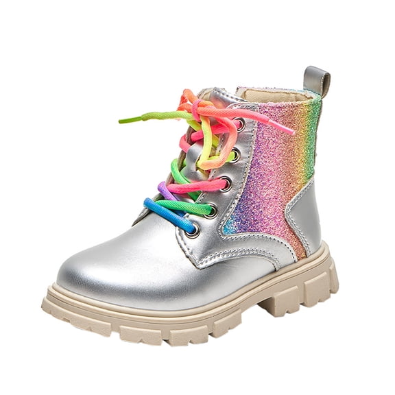 REDARER Girls Fashion Lace Up Ankle Boots, Colorful Soft Sole Style Booties for Toddlers, Casual Daily Wear Princess Boots,Color:Light Gray,Size:8.5-9 Years