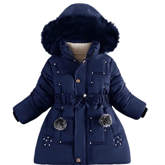 REDARER Girls' Fur Hooded Jacket - Lined Winter Coat for Cold Weather and Outdoor Play,Size:4-5 Years
