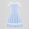 thumbnail image 1 of REDARER Girls' Fit & Flare Dress with Polka Dot Mesh Yoke & Hem, Classic Round Neck Casual Everyday, for Spring & Summer,8-9 Years, 1 of 3