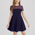 thumbnail image 1 of REDARER Girls' Fit & Flare Dress with Sheer Polka Dot Mesh Yoke & Short Sleeves Formal Party Dress,16 Years, 1 of 4