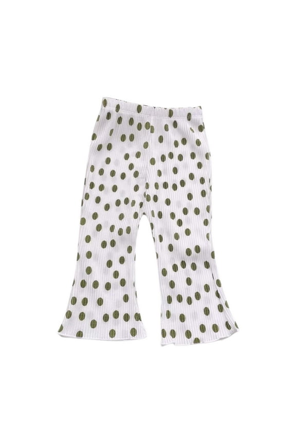 Girls' Flare Pants Polka Dot Print Ribbed Fabric Lettuce Hem Elastic Waist Lightweight Summer Trousers,6-12 Months