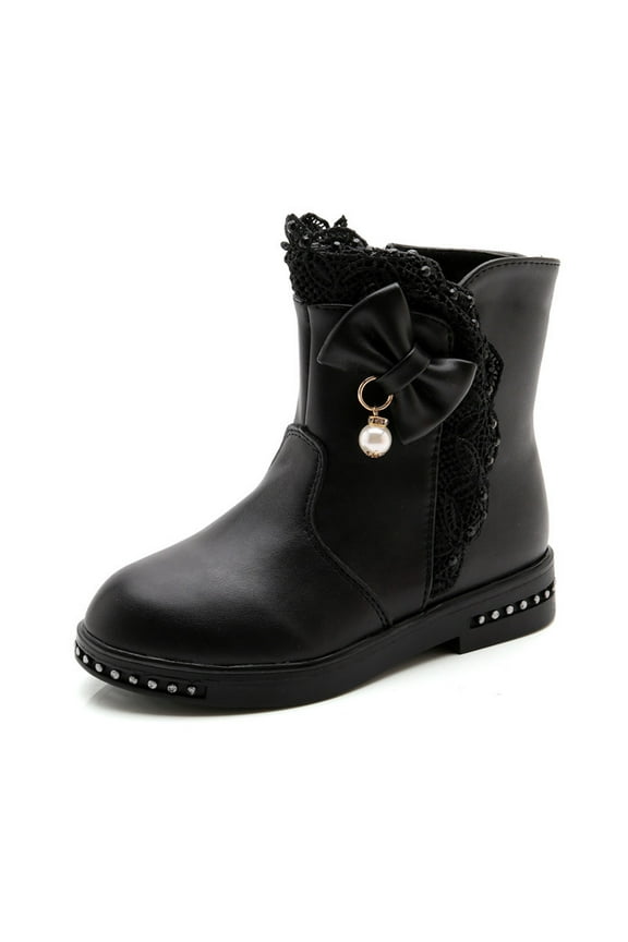 Girls Flat Boots Korean Style Princess Ankle Boots Warm Lined Mid Calf Winter Snow Boots,Girls Boots,Size:10.5-11 Years