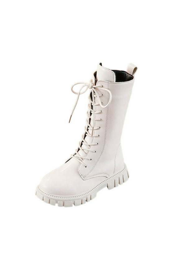 Girls Flat Boots Soft Sole Leather Comfortable Long Boots Princess Style Calf Length Booties,Girls Boots,Size:4-4.5 Years