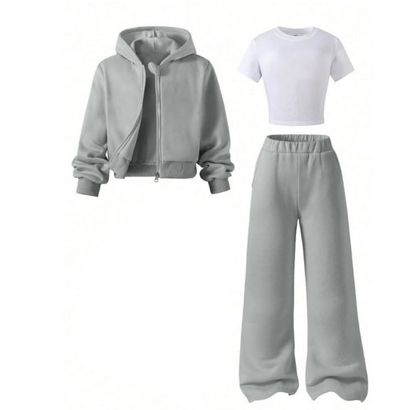 REDARER Girls Hooded Jacket Pants Tee 3 Piece Outfit Casual Athletic Tracksuit for Toddler Youth Kids Playground Sports Wear,Kids Clothing,Size:11-12 Years