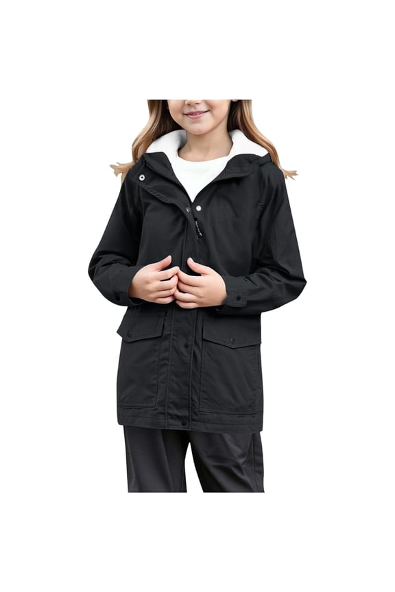 Girls Lined Raincoat Windproof Softshell Jacket, All Weather Hooded Coat for Kids Outdoor Activities,11-12 Years