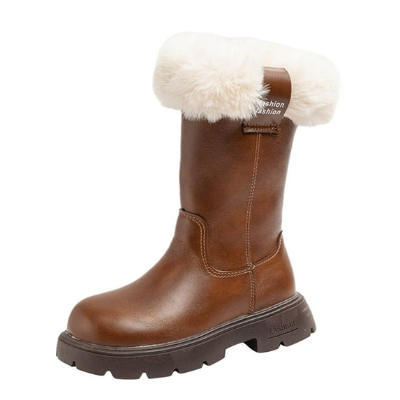 REDARER Girls' -Lined Thigh High Boots - Solid Color Winter Boots with Side Zipper | Ultra-Warm & Comfortable for Snow Days,Color:Brown,Size:9-9.5 Years