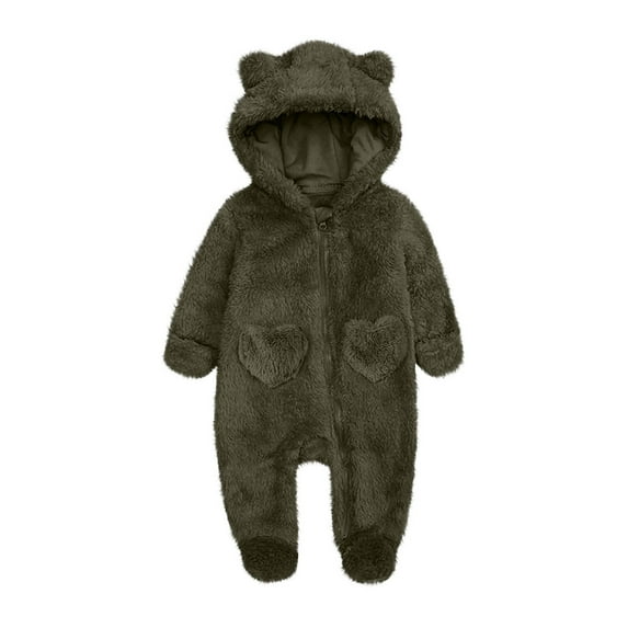 REDARER Girls Romper Hooded Jumpsuit Winter Warm Pajama, Soft Bear Design Outfit for Toddler Baby Comfort Wear,3-6 Months