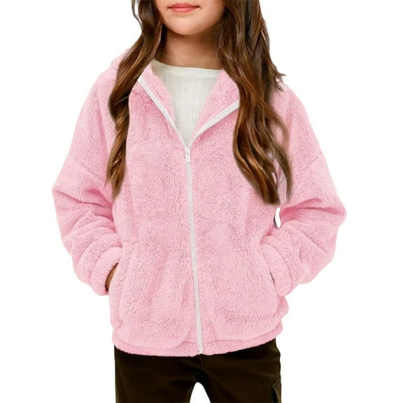REDARER Girls Zip Up Jacket, Soft Cozy Pullover with Pockets, Warm Outerwear for Toddler Kids Playground and School,Size:5-6 Years