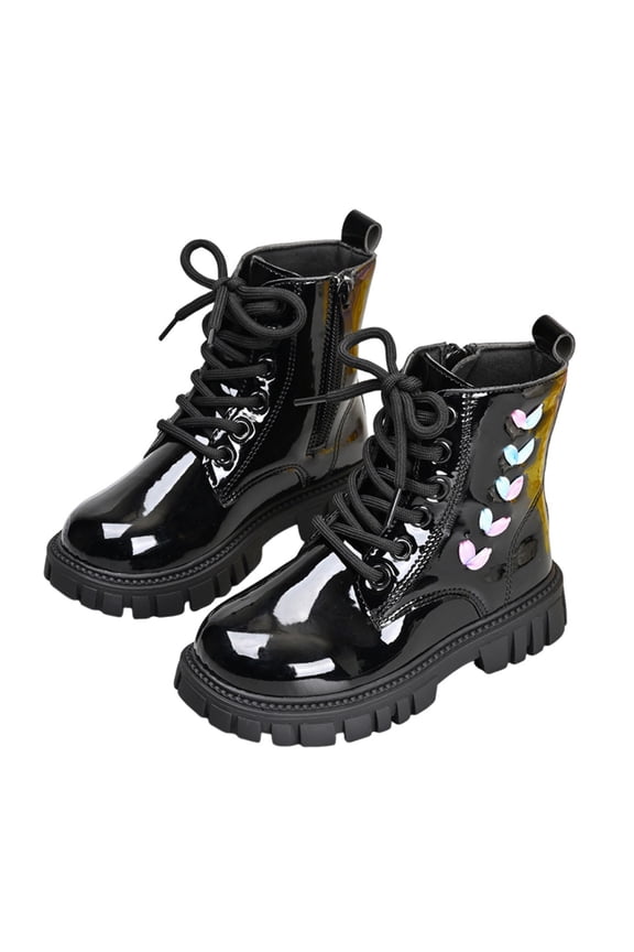 Girls Floral Ankle Boots, Leather Upper with Heart Detail & Side Zipper, Lace Up Easy Wear Fashion Footwear for Toddler Kids,Size:7-8 Years