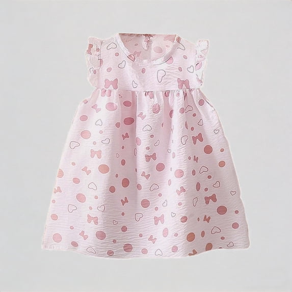 REDARER Girls Floral Print Flutter Sleeve Dress Lightweight Casual Summer Playwear Beach Outfit,6-12 Months