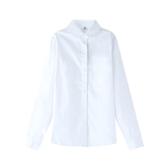 REDARER Girls Flutter Collar Long Sleeve Button Down Shirt Formal School Uniform Blouse Tops,6-7 Years