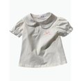 thumbnail image 1 of REDARER Girls Flutter Collar Puff Sleeve Polo Top Bow Embroidered Solid Cute Casual Summer Tee,2-3 Years, 1 of 6