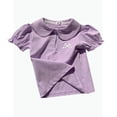 thumbnail image 1 of REDARER Girls Flutter Collar Puff Sleeve Polo Top Bow Embroidered Solid Cute Casual Summer Tee,3-4 Years, 1 of 6