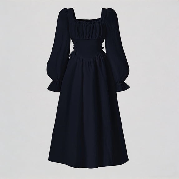 REDARER Girls French Square Neck Puff Sleeve Dress with Smocked Waist Elegant Flared Party Gown for Formal Events Kids,11-12 Years