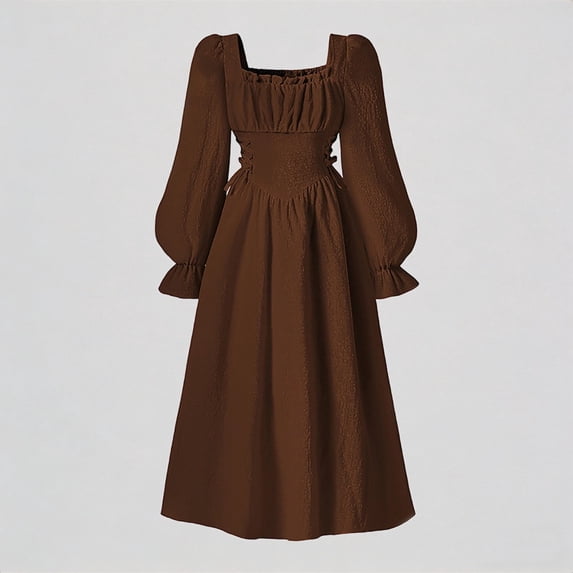 REDARER Girls French Square Neck Puff Sleeve Dress with Smocked Waist Elegant Flared Party Gown for Formal Events Kids,11-12 Years