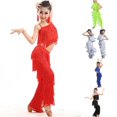 thumbnail image 1 of REDARER Girls Fringe Latin Dance Set Spaghetti Strap Tassel Crop Top Asymmetrical Fringe Pants Competition Stage Dancewear,6-7 Years, 1 of 7