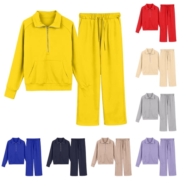 REDARER Girls Half Zip Collar Sweatshirt with Front Pocket High Waist Wide Leg Pants Soft 2Pc Athletic Casual Tracksuit,5-6 Years