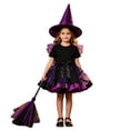 thumbnail image 1 of REDARER Girls Halloween Witch Cosplay Bat Print Mesh Tulle Skirt Set with Witch Hat and Toy Broom for Halloween Party Cosplay Dress Up Outfit,6-7 Years, 1 of 5