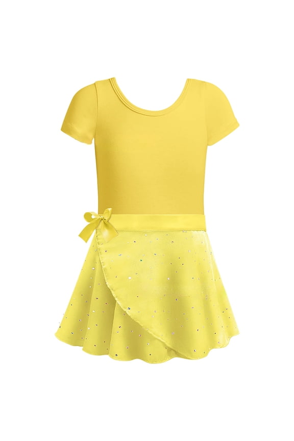 Girls Heart Dance Set, 2-Piece Ballet Practice Outfit with Short Sleeve Leotard, Gymnastics Performance Cloths for Year Round,Size:2-3 Years