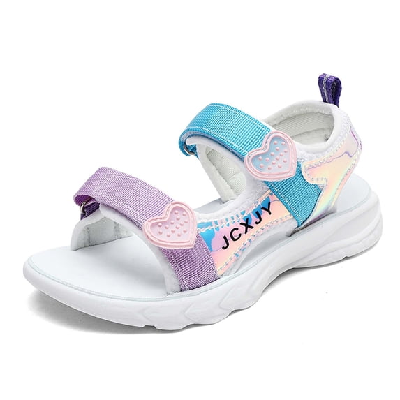 REDARER Girls Heart Decor Sport Sandals Soft Sole Breathable Hook and Loop Summer Outdoor Beach Footwear for Kids,2