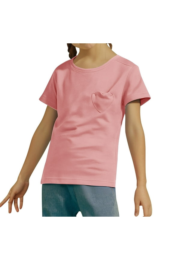 Girls' Heart Pocket Short Sleeve Tee - Casual Toddler Kids Summer Comfortable Versatile Daily Wear Blouse Top,2-3 Years