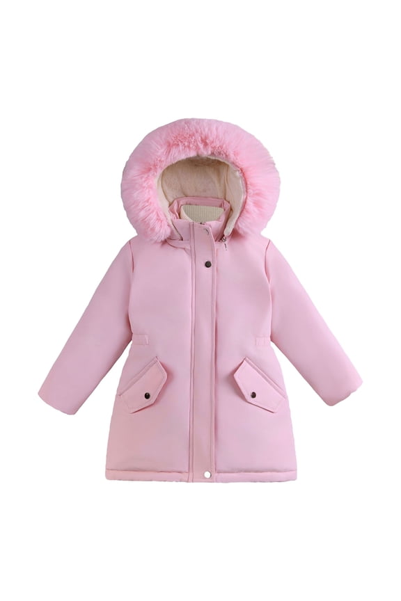 Girls Heavyweight Hooded Coat, Lined Winter Jacket, Fashionable Snow Outwear for Kids,Size:7-8 Years