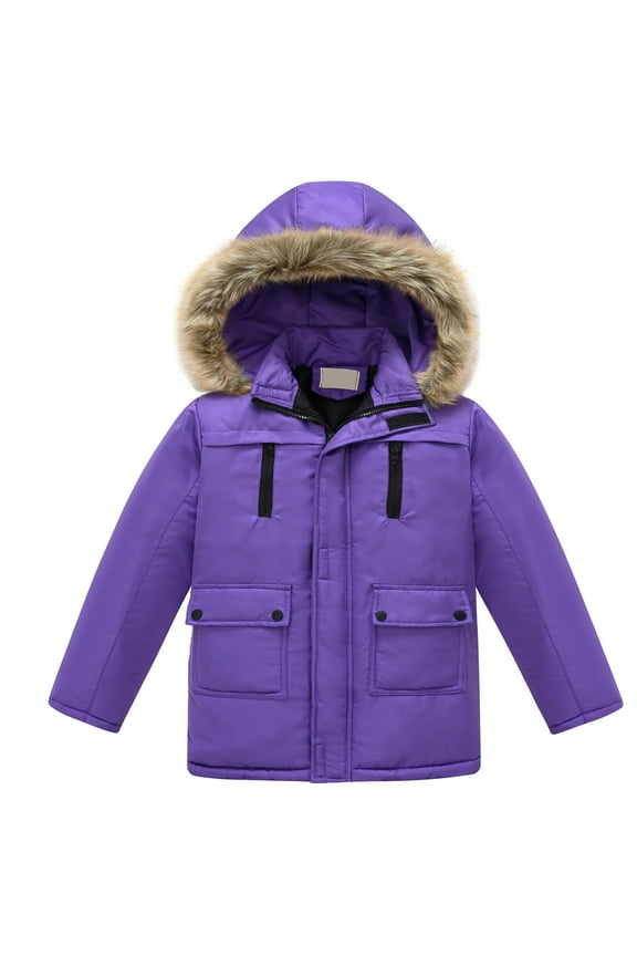 Girls Heavyweight Puffer Jacket, Detachable Hood Windproof Coat, Insulated Winter Outerwear for Cold Weather,Size:3-4 Years