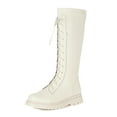 thumbnail image 1 of REDARER Girls High Calf Riding Boots, PU Leather Punk Style with Side Zipper, Lace Up Winter Boots Korean British Style,Size:10-10.5 Years, 1 of 9