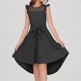 thumbnail image 1 of REDARER Girls' High-Low Hem Dress with Dot Mesh Yoke, Flutter Sleeves & Tie Stylish Casual & Party Kids Outfit,9-10 Years, 1 of 5