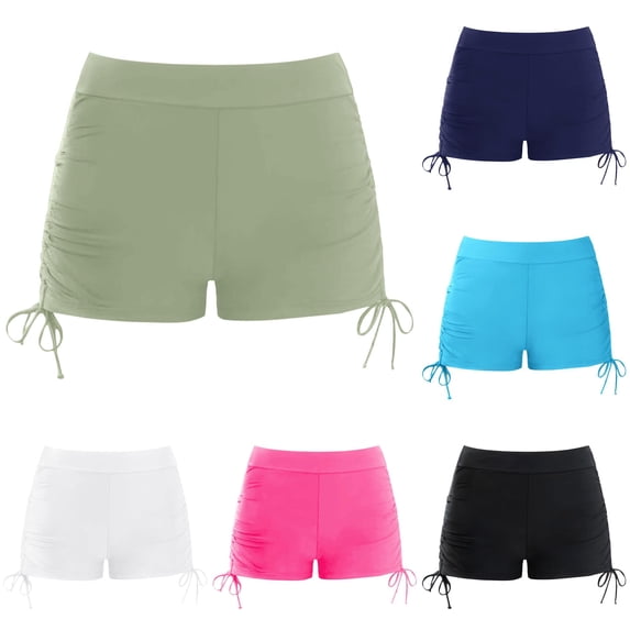 REDARER Girls High Waist Ruched Side Tie Swim Shorts Stretch Solid Bathing Suit Bottom Beach Swimwear,13-14 Years