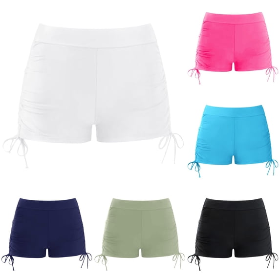 REDARER Girls High Waist Ruched Side Tie Swim Shorts Stretch Solid Bathing Suit Bottom Beach Swimwear,5-6 Years