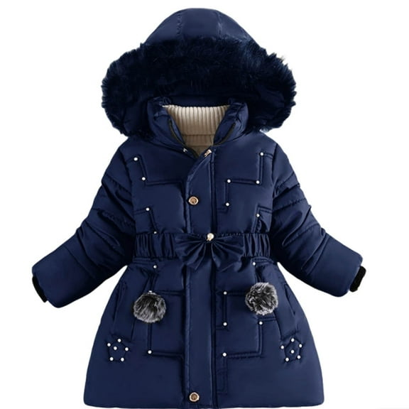 REDARER Girls Hooded Coat, Lined Winter Dress Jacket, Plush Outwear for Kids,Size:6-7 Years
