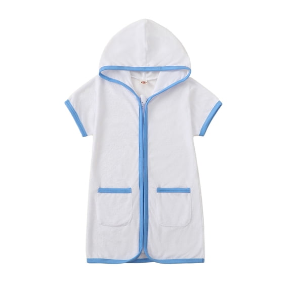 REDARER Girls Hooded Terry Cover Up, Short Sleeve Zip-Up Bathrobe for Swim, Beach & Bath Time,5-6 Years