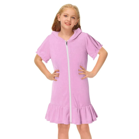 REDARER Girls Hooded Terry Swim Cover-Up | Beach Bathrobe | Zip-Up Design | for Post-Swim Warmth | Lightweight Material