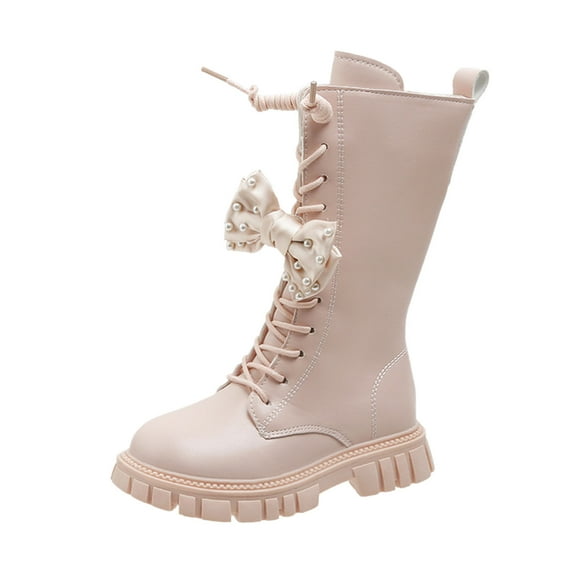 REDARER Girls Knee High Boots British Korean Style Martin Princess Leather Boots Flat Thick Sole Non Comfortable,Size:9-9.5 Years