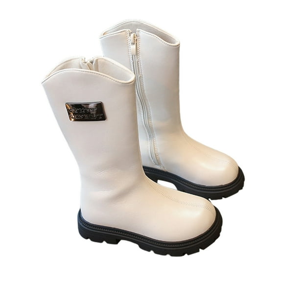 REDARER Girls Knee High Boots, British Style Boots with Side Zipper, Soft Sole Leather Ankle Boots for Fall Winter Casual Wear,Size:4.5-5 Years