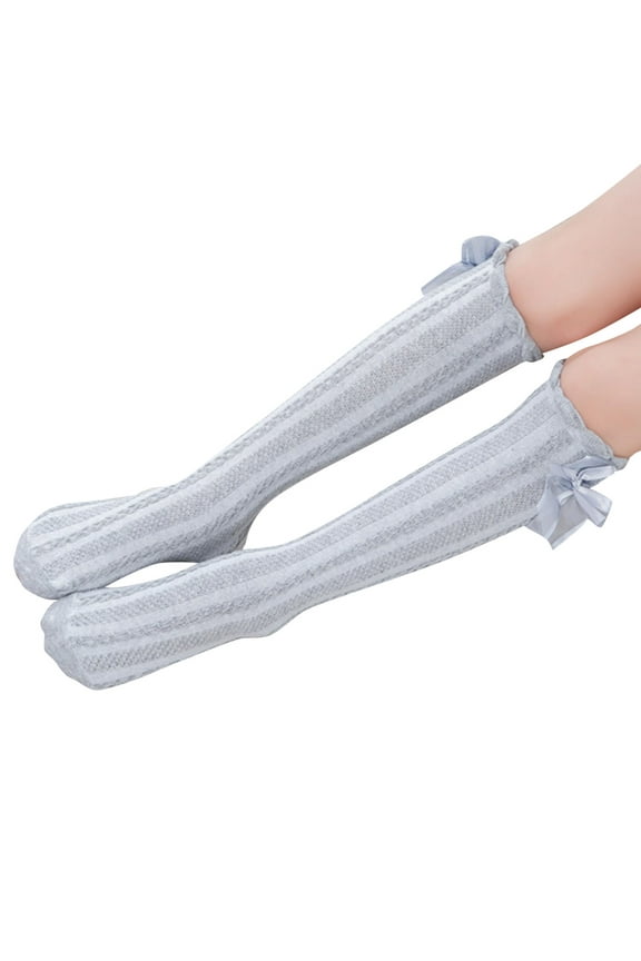 Girls' Knee-High Socks - Mesh Bow, Medium Height Stockings for School