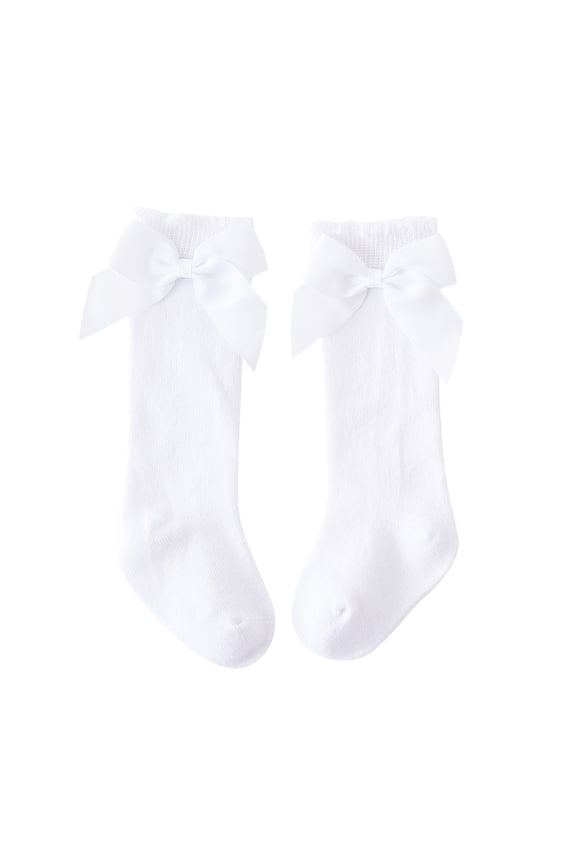 Girls' Knee-High Socks - Princess Bow Design, Mid-Calf Stockings for Toddlers & Kids