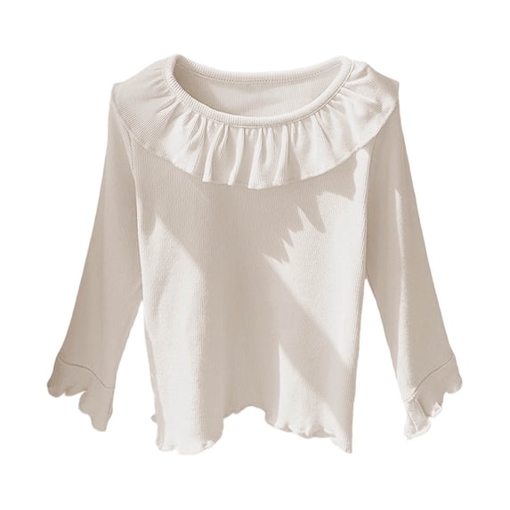REDARER Girls Knit Blouse Collar Lace Cute Casual Top Soft Comfortable Stretchy Tee Shirt Basic Knitted Pullover Blouse for Girls,Color:White,Size:3-4 Years