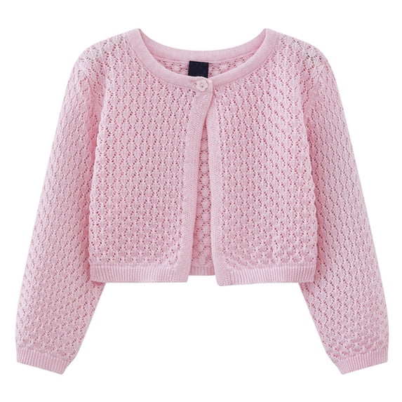 REDARER Girls Knit Cardigan, Lightweight Crochet Lace Round Neck Button Front Cover Up for Casual Wear,7-8 Years