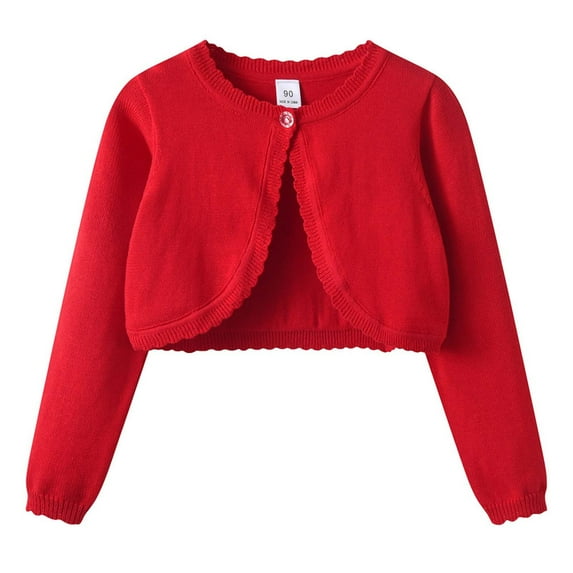 REDARER Girls Knit Cardigan Round Neck Open Front Sweater Lightweight Casual Top For Toddler Kids Spring Fall Layering Outfit,Color:2 Red,Size:13-14 Years