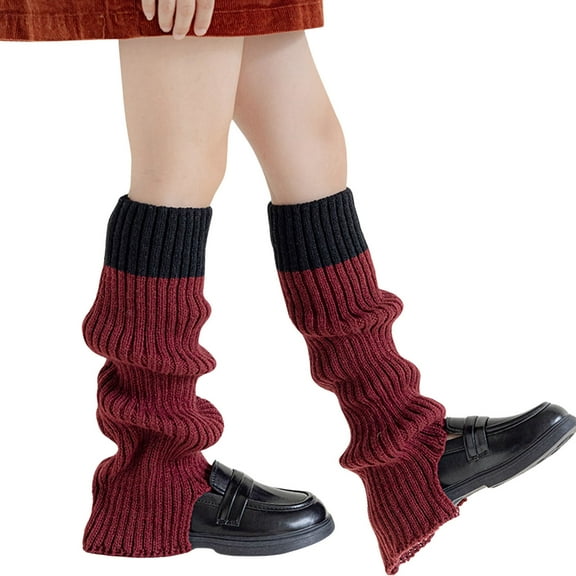 REDARER Girls' Knit Leg Warmers - Colorblock Knee-High Socks, Cozy Thickened Winter Leggings with Slit Design