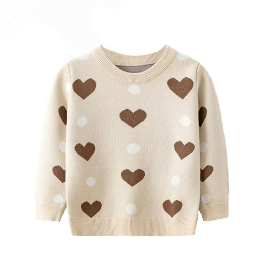 REDARER Girls Knitted Sweater Long Sleeve Soft Casual Pullover Top with Heart Design for Toddler and Daily Wear,Size:5-6 Years